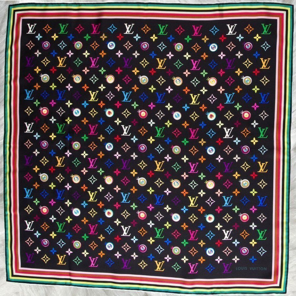 Louis Vuitton Eye Love You Black Multicolore Vintage Murakami rare LV LE Scarf - Picture 1 of 8